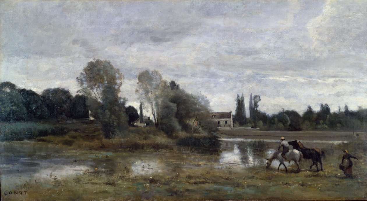 Ville dAvray ، سقي الخيول ، c.1860-65 بواسطة جان بابتيست كميل كوروت
