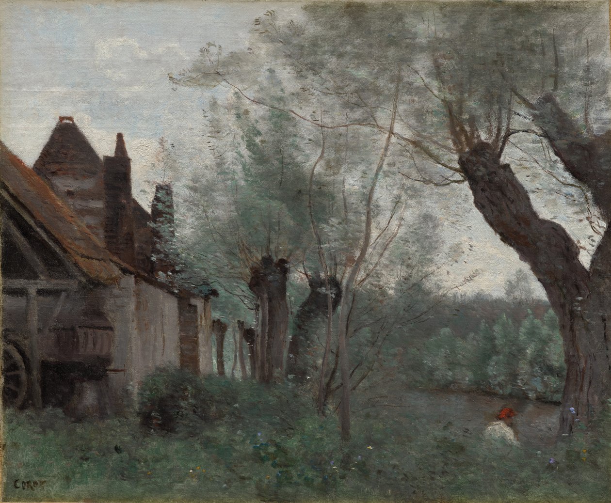 Willows and Farmhouse في Sainte-Catherine-lès-Arras بواسطة جان بابتيست كميل كوروت