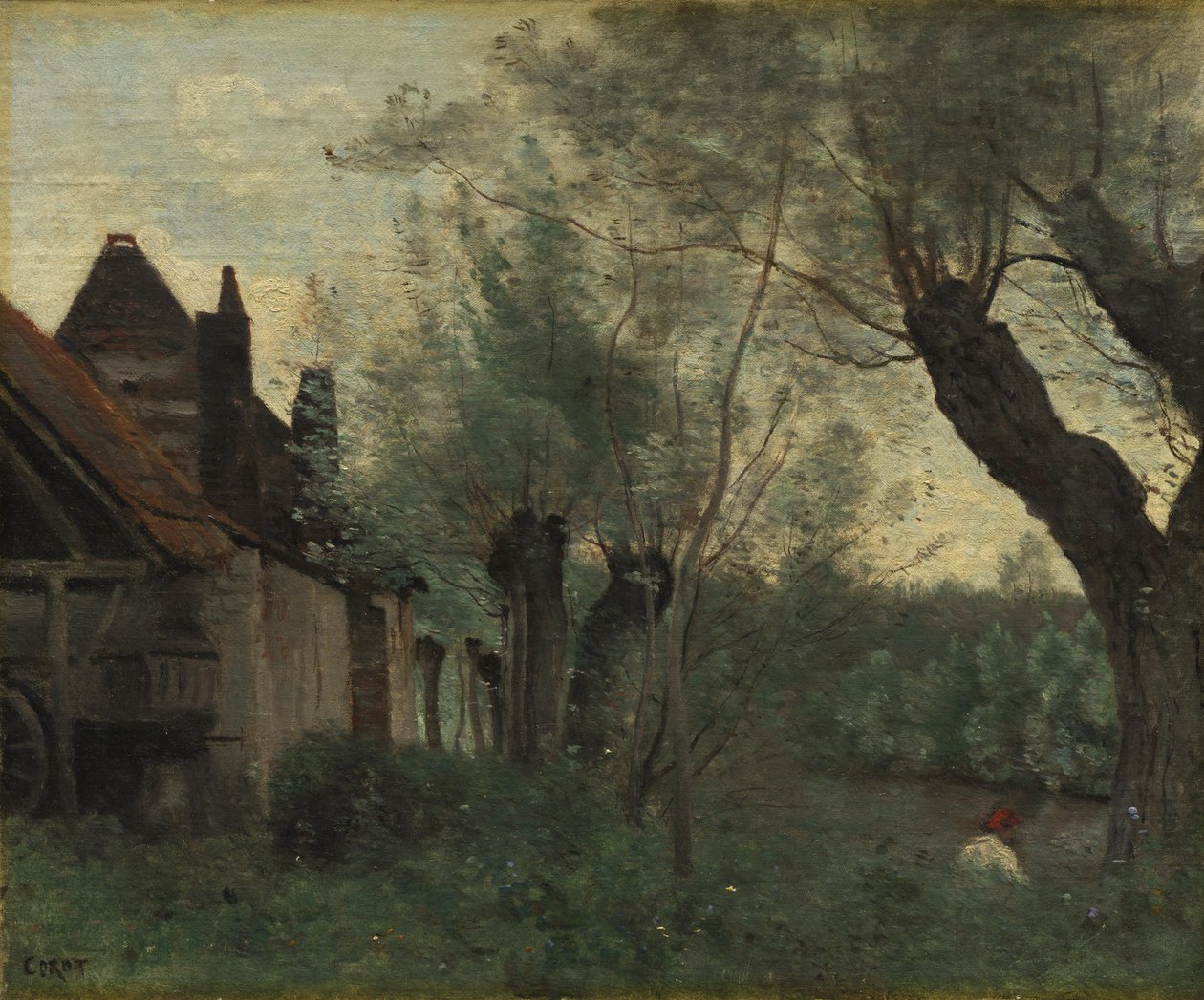 Willows and Farmhouse في Sainte-Catherine-lès-Arras بواسطة جان بابتيست كميل كوروت