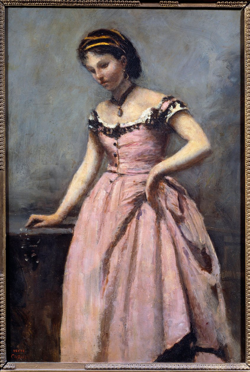 فتاة صغيرة ترتدي فستان وردي رسمها كاميل كورو (1796-1875) صن القرن التاسع عشر. 0،46x0،32 م باريس ، متحف دورسيه بواسطة جان بابتيست كميل كوروت