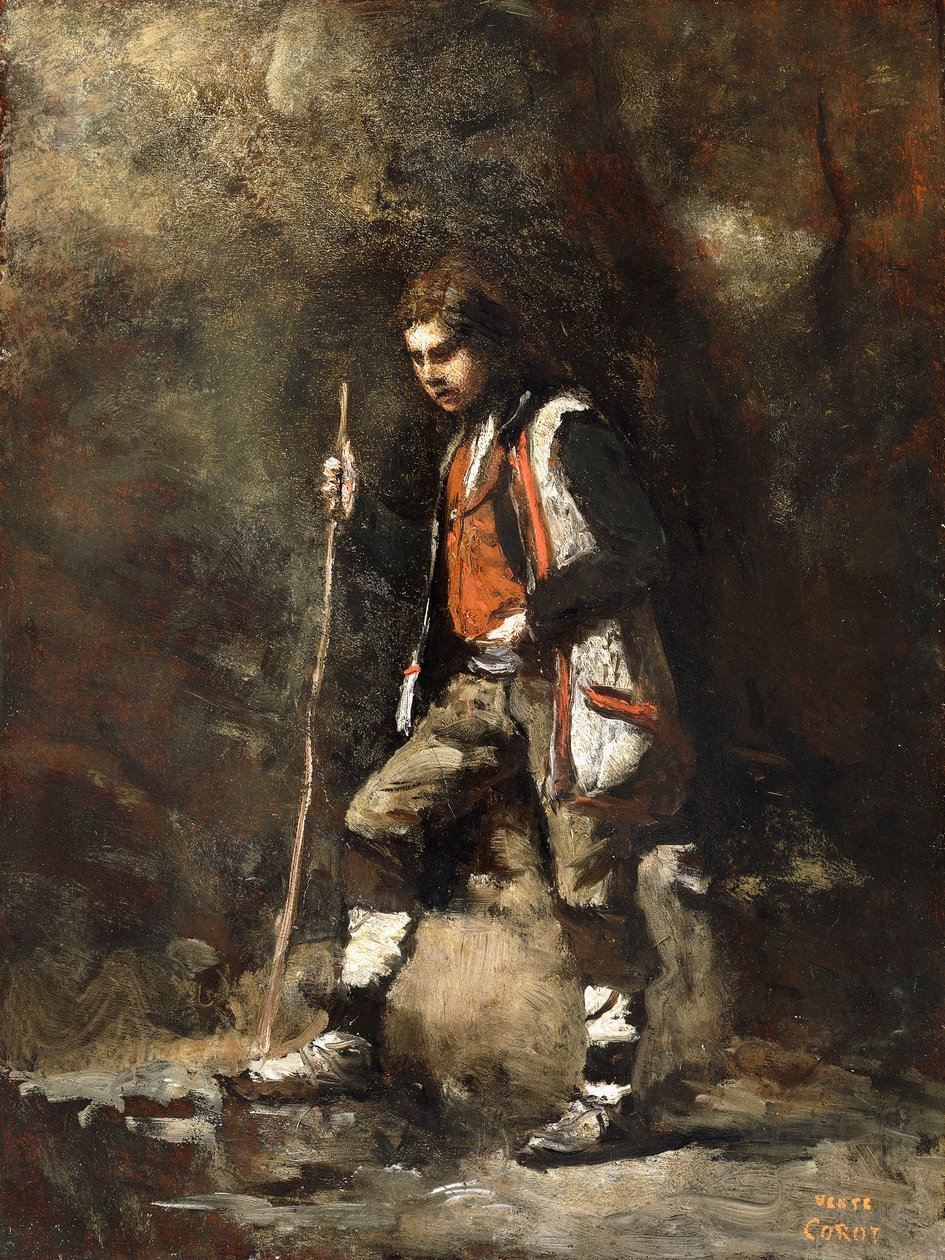 صبي إيطالي صغير على الجبل ؛ باتري الإيطالي الشاب في الجبل ، 1845-55 بواسطة جان بابتيست كميل كوروت