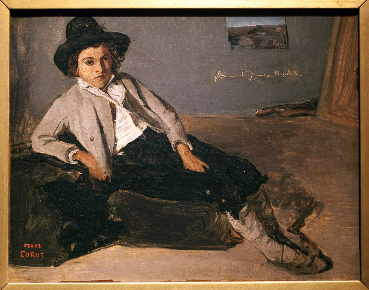 شاب إيطالي جالس. رسم جان بابتيست كميل كورو (1796-1875) ، زيت على ورق ماروفلي على قماش ، حوالي 1825-1827. متحف الفنون الجميلة في ريمس. بواسطة جان بابتيست كميل كوروت
