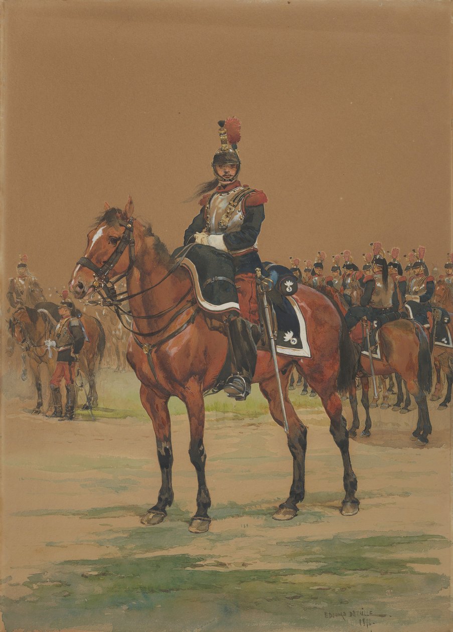 الفرنسية Cuirassier ، 1872. بواسطة جان بابتيست إدوارد التفاصيل