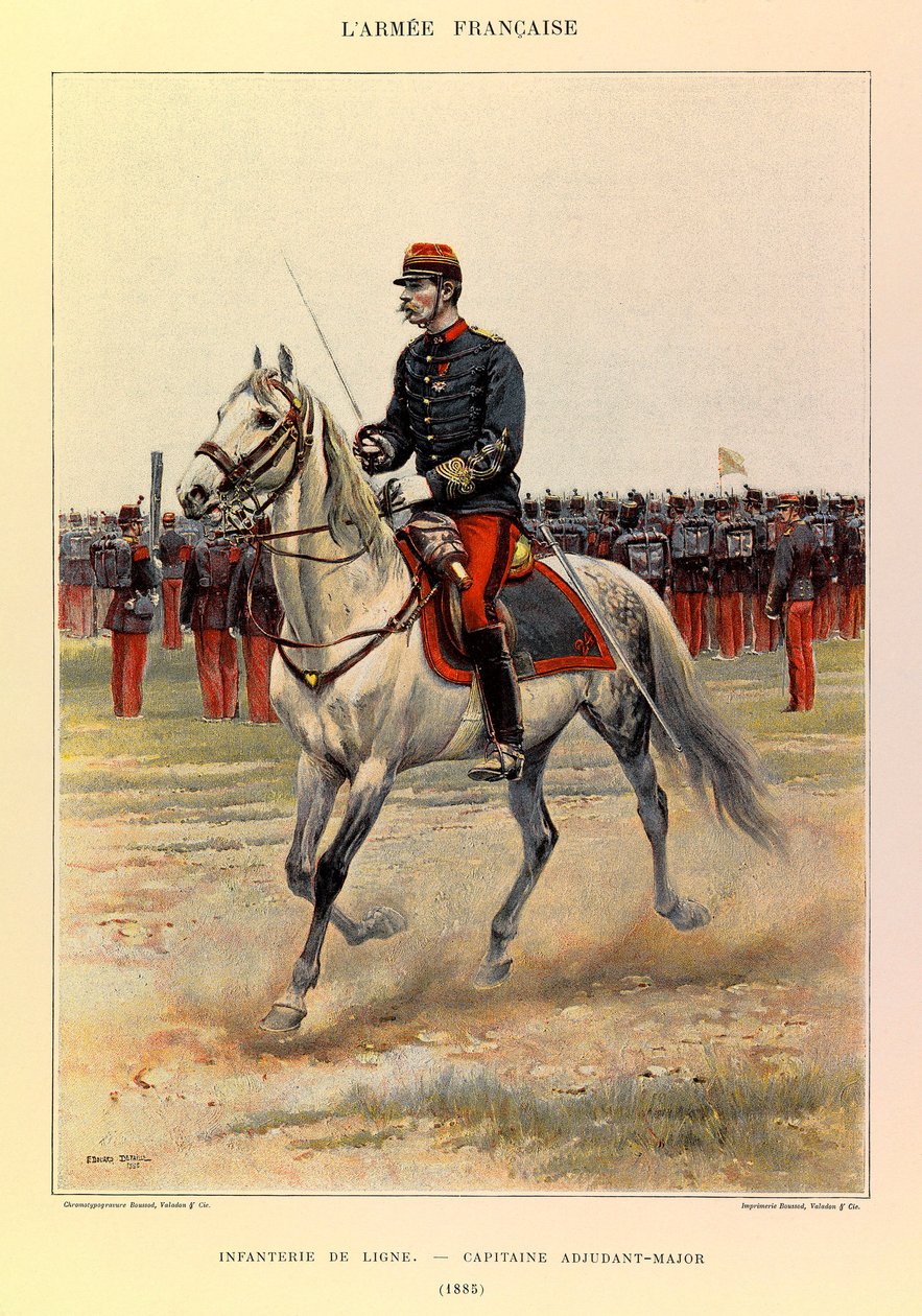 أنواع وأزياء الجيش الفرنسي للكابتن جول ريتشارد ، موضحة بواسطة إدوارد ديتايل (1848-1912): مشاة الخط: ضابط صف الكابتن في عام 1885 ، مجموعة خاصة بواسطة جان بابتيست إدوارد التفاصيل