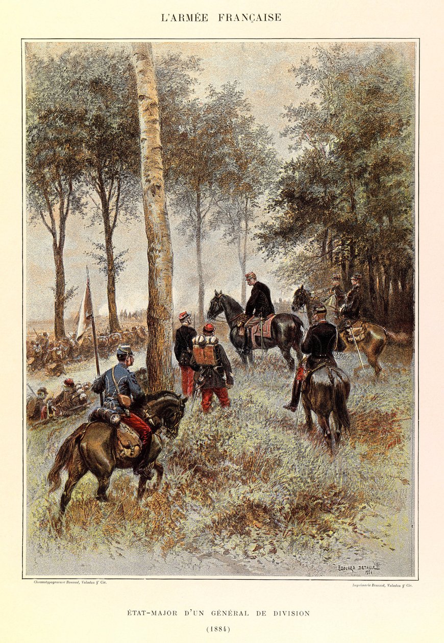 أنواع وأزياء الجيش الفرنسي للكابتن جول ريتشارد ، التي رسمها إدوارد ديتايل (1848-1912): طاقم فرقة عامة في عام 1884 ، مجموعة خاصة بواسطة جان بابتيست إدوارد التفاصيل