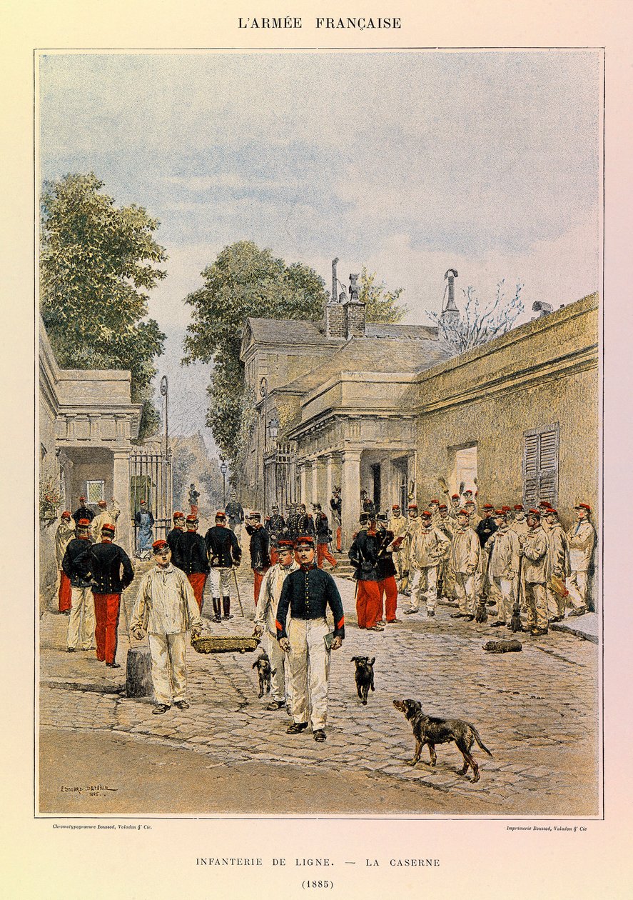أنواع وأزياء الجيش الفرنسي للكابتن جول ريتشارد ، التي رسمها إدوارد ديتايل (1848-1912): مشاة الخط: الثكنات في عام 1885 ، مجموعة خاصة بواسطة جان بابتيست إدوارد التفاصيل