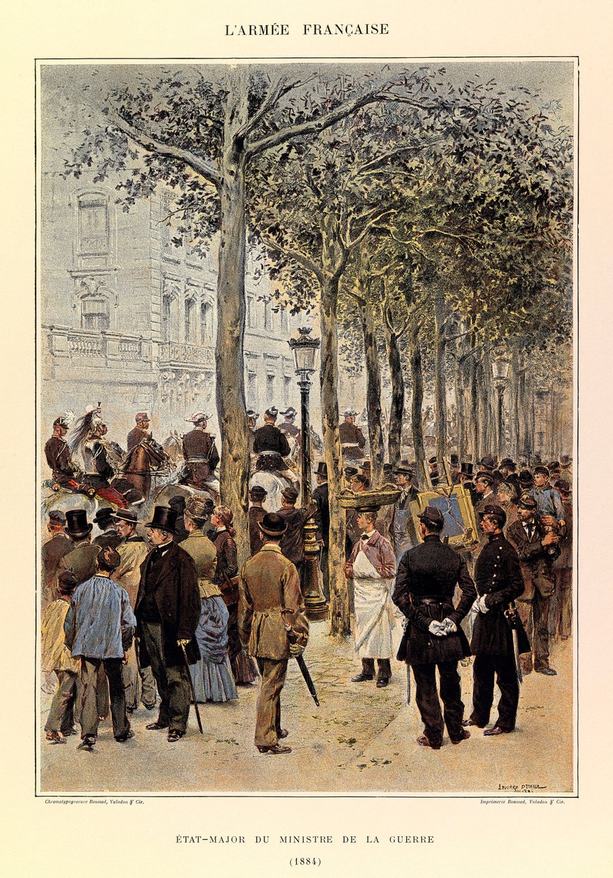 أنواع وأزياء الجيش الفرنسي للكابتن جول ريتشارد ، التي رسمها إدوارد ديتايل (1848-1912): طاقم وزير الحرب عام 1884 ، مجموعة خاصة بواسطة جان بابتيست إدوارد التفاصيل