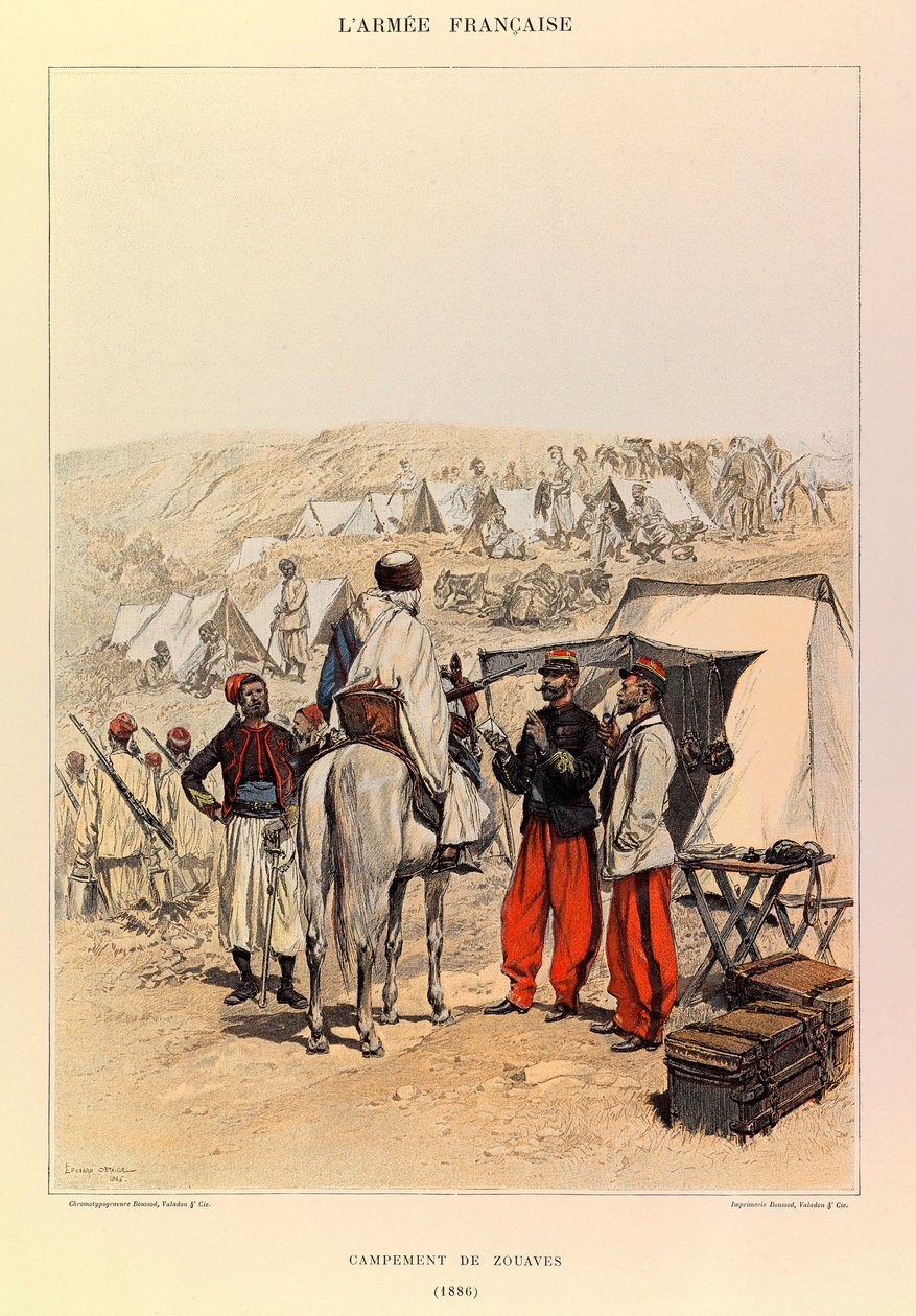 أنواع وأزياء الجيش الفرنسي للكابتن جول ريتشارد ، التي رسمها إدوارد ديتايل (1848-1912): معسكر الزواف في عام 1886 ، مجموعة خاصة بواسطة جان بابتيست إدوارد التفاصيل