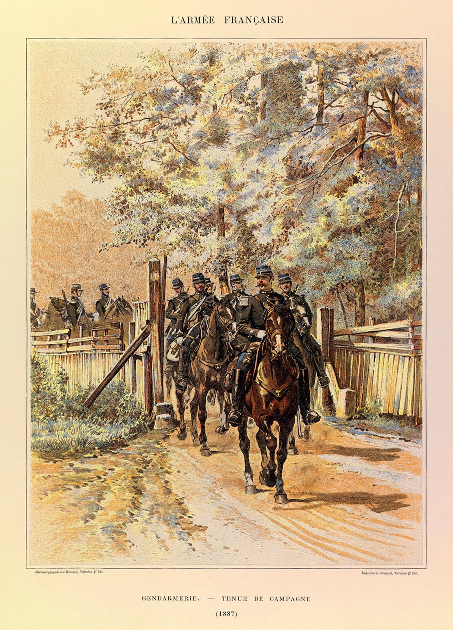 أنواع وأزياء الجيش الفرنسي للكابتن جول ريتشارد ، التي رسمها إدوارد ديتايل (1848-1912): الدرك في اللباس الميداني في عام 1887 ، مجموعة خاصة بواسطة جان بابتيست إدوارد التفاصيل