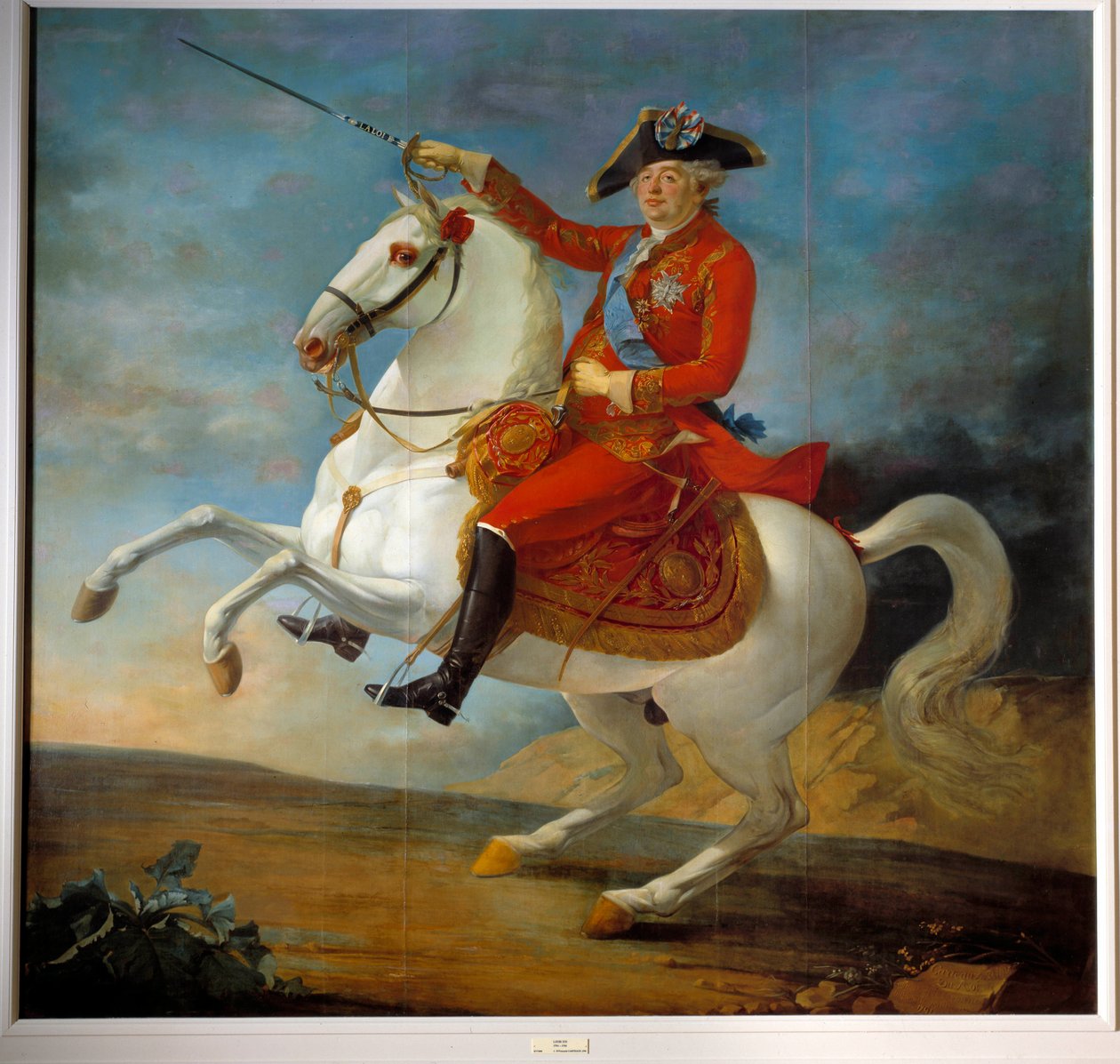 Equestrian portrait of Louis XVI (1754 - 1793). Painting by Jean Francois Carteaux (1751-1813) بواسطة جان بابتيست فرانسوا كارتو