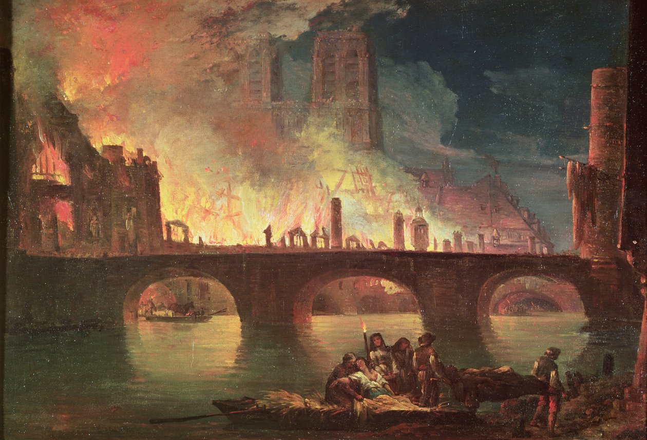 حريق في فندق ديو عام 1772 بواسطة جين بابتيست جينليون
