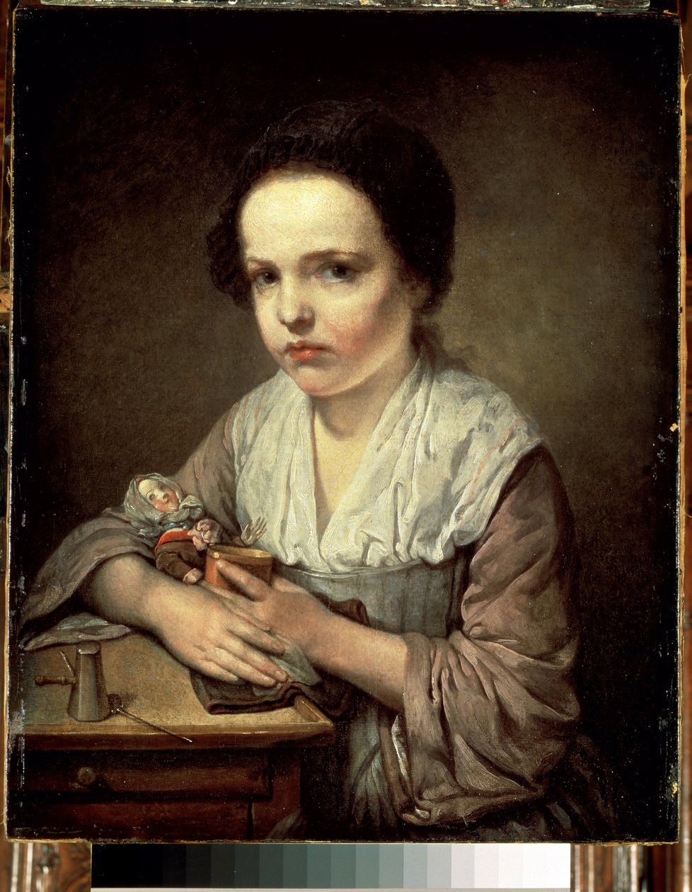 "Petite fille a la poupee" (فتاة مع دمية) لوحة رسمها جان بابتيست غريوز (1725-1805) 1750 Dim. 65x55 cm متحف هيرميتاج ، سانت بطرسبرغ بواسطة جان بابتيست غريوز