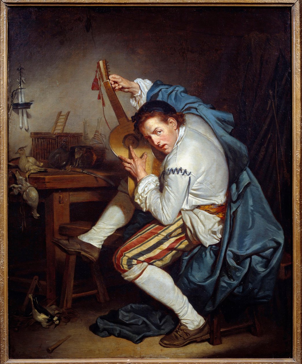 عازف الجيتار ، أو طائر ، عند عودته من الصيد ، يمنح غيتاره لوحة رسم جان بابتيست غريوز (1725-1805) شمس القرن الثامن عشر. 0،71x0،57 م نانت ، متحف الفنون الجميلة بواسطة جان بابتيست غريوز