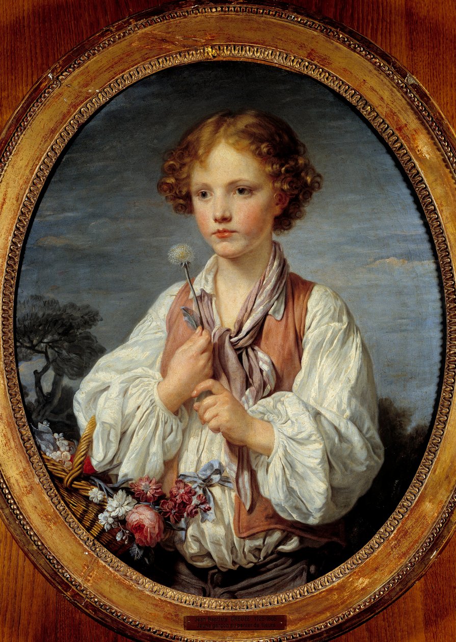 صبي صغير في سلة الزهور - جان بابتيست غريوز (1725-1805) 1761 بواسطة جان بابتيست غريوز