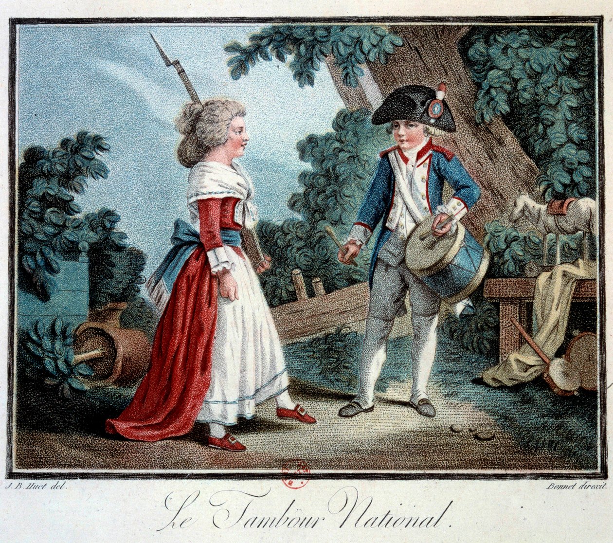 الثورة الفرنسية: "" Le tambour national "" طفلان صغيران يتحولان إلى ثوار. الطباعة الحجرية لجين بابتيست هويت (1745-1811) القرن الثامن عشر ، باريس ، الفنون الزخرفية بواسطة جان بابتيست هويت