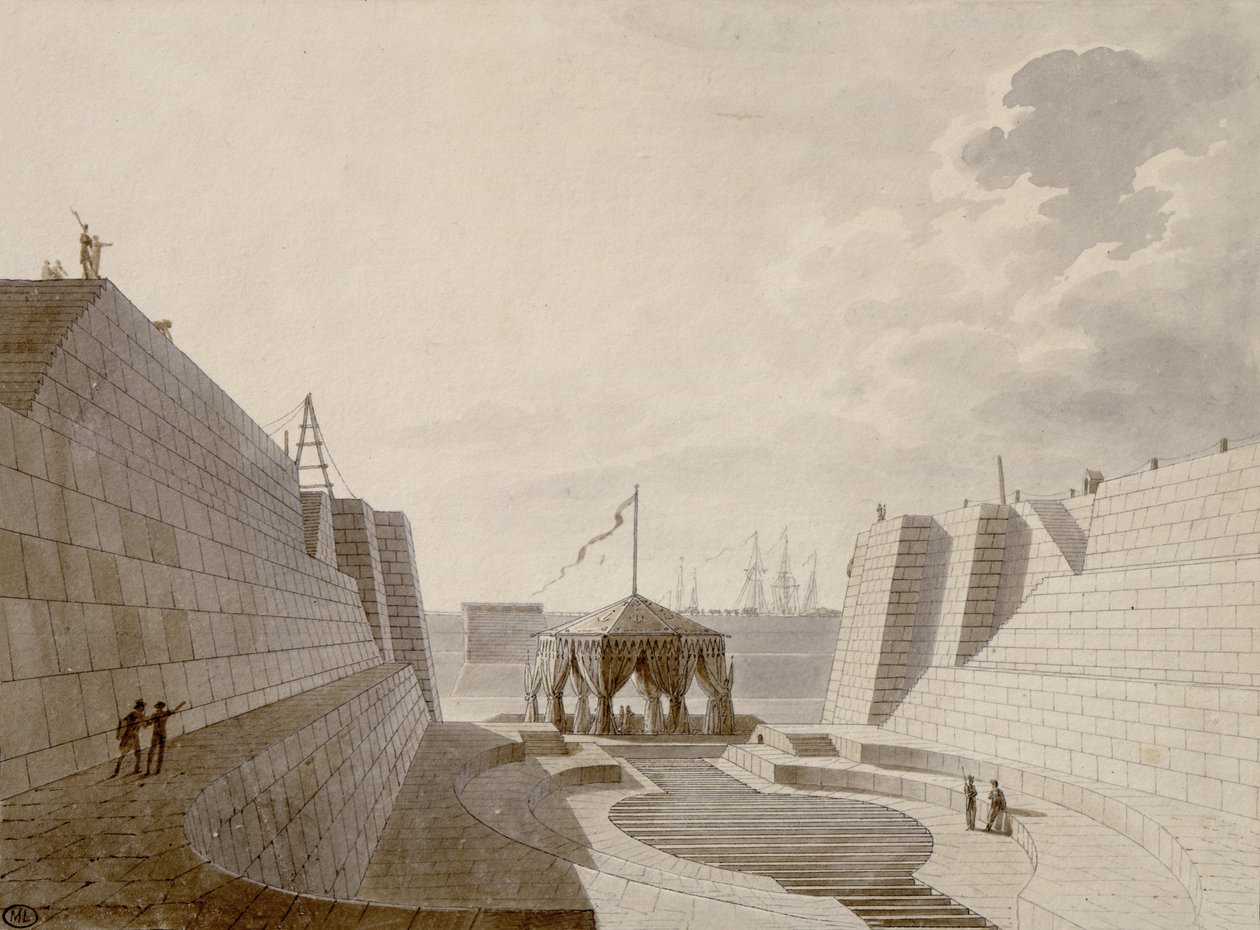 حوض جاف في Cherbourg ، يوليو 1813 (قلم وحبر ومرحاض على ورق) بواسطة جان بابتيست إيسابي