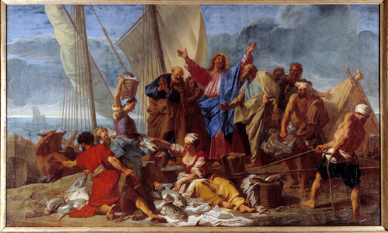 تخبر الخطيئة المعجزة التي أقامها يسوع الرسول أفضل مكان للخطيئة. رسم جان جوفينيه (1644-1717) 1706 صن. 3،92x6،64 م بواسطة جان بابتيست جوفينيه