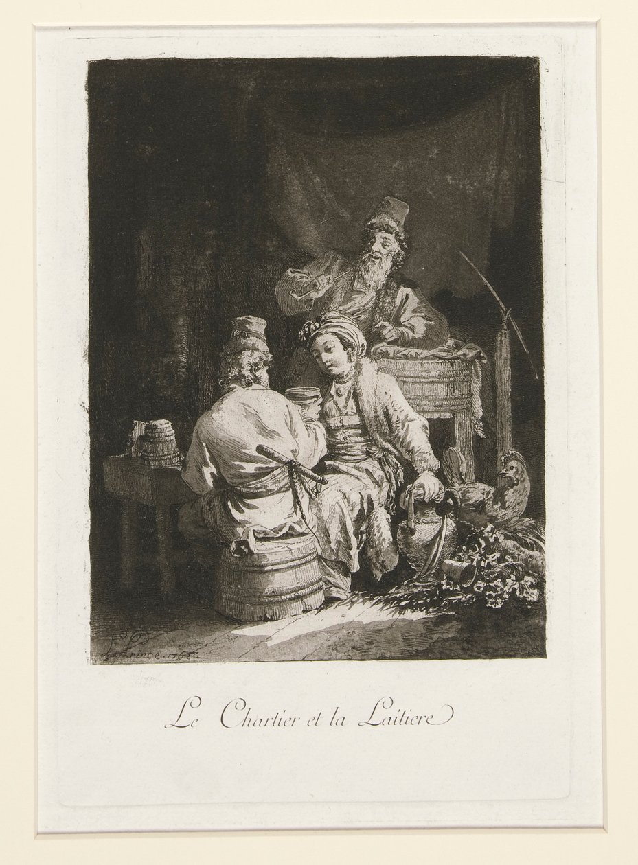 ملهى La Vertu au (الفضيلة في الملهى) و Le charretier et la laitiere (كارتر وامرأة الألبان) بواسطة جان بابتيست لو برنس