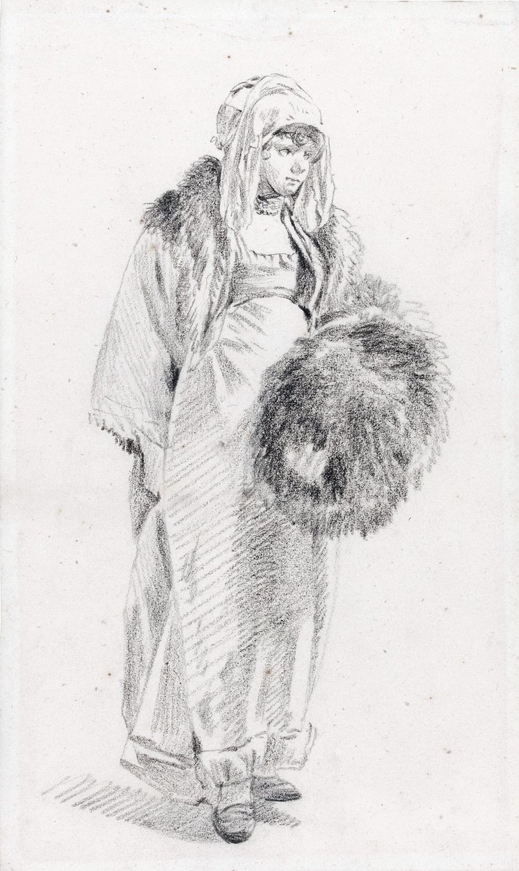 امرأة روسية ذات غطاء من الفرو على غرار Le Prince ، جان بابتيست (1734-1781) ، بين 1758 و 1761 - طباشير أسود على الورق ، 22،9 × 13،8 - مجموعة خاصة بواسطة جان بابتيست لو برنس
