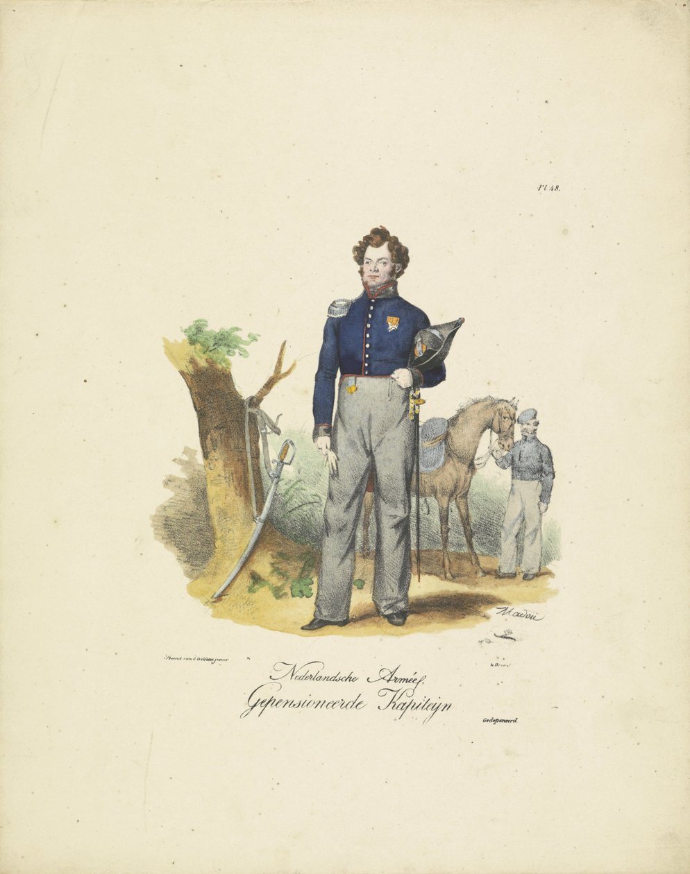 نقيب متقاعد ، 1820-1825 Nederlandsche Armée ، Pensioner Kapiteyn (العنوان على الكائن) الأزياء العسكرية لمملكة هولندا. إهداء لسعادة ويليم فان بيلاندت (عنوان المسلسل على الكائن) بواسطة جان بابتيست مادو
