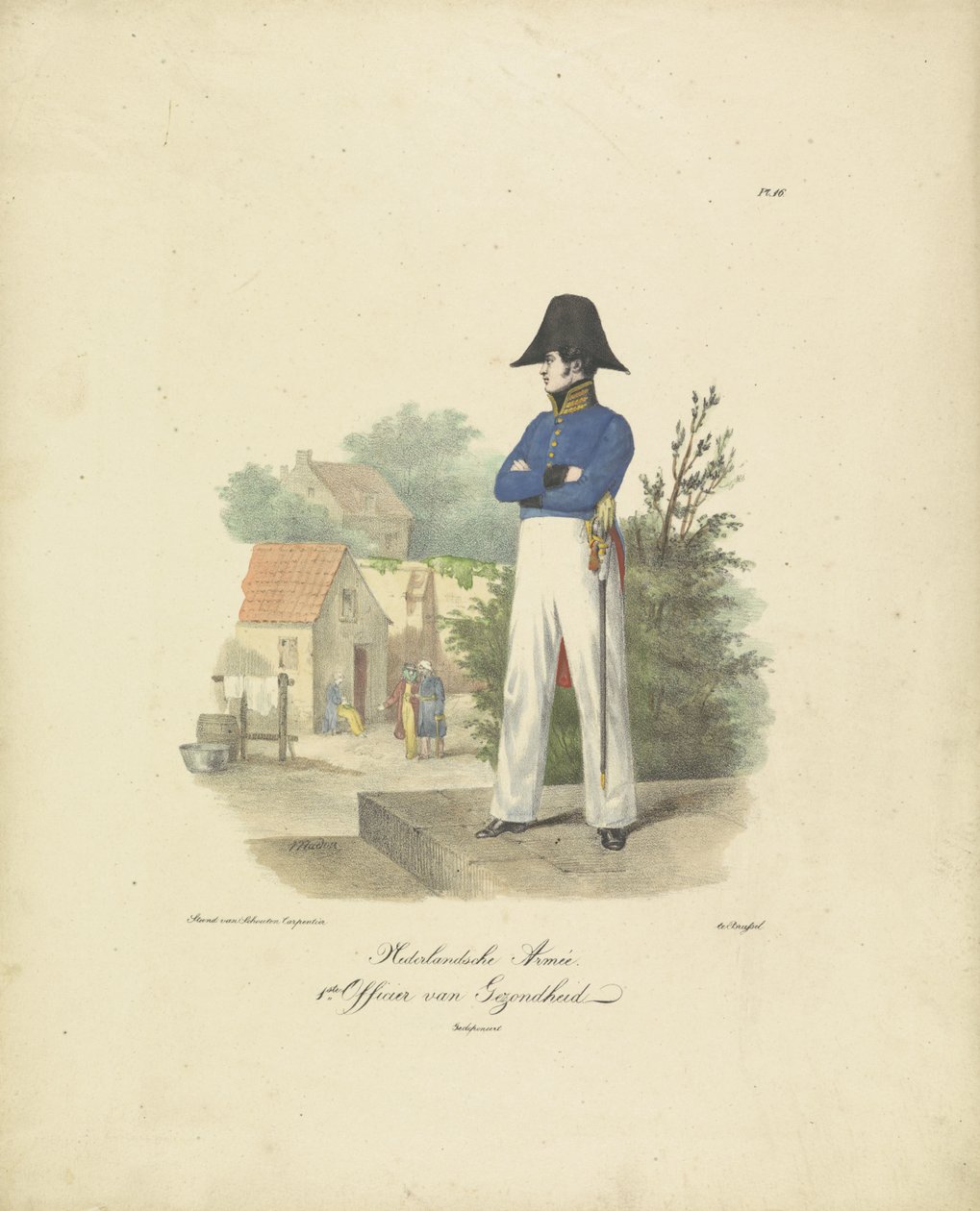 ضابط الصحة ، 1820-1825 الجيش الهولندي. أول موظف للصحة الأزياء العسكرية لمملكة هولندا. إهداء لسعادة ويليم فان بيلاندت (عنوان المسلسل على الكائن) بواسطة جان بابتيست مادو