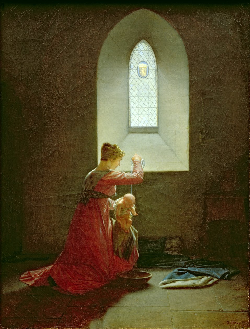 Genevieve of Brabant يعمد ابنها في السجن بواسطة جان بابتيست ماليت