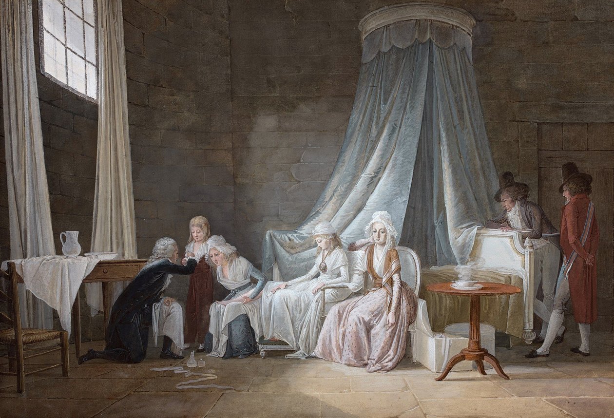 شفيت بروناي مدام رويال في 24 يناير 1793. العائلة المالكة في سجن المعبد. بواسطة جان بابتيست ماليت