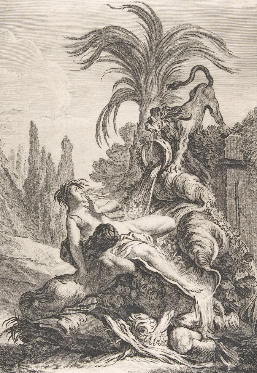نياد الخائف يتراجع نياد الأشعث خائفًا من رؤية أسد ، كاليفورنيا. 1740. ، بواسطة جان بابتيست ماري بيير