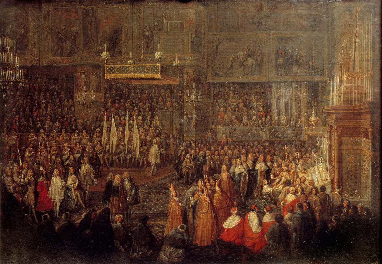 Sacre of Louis XV (1710-1774) in the Cathedrale of Reims on 25/10/1722 Painting by Jean Baptiste Martin (1659-1735) 1735 Sun. 0,32x0,42 m بواسطة جان بابتيست مارتن