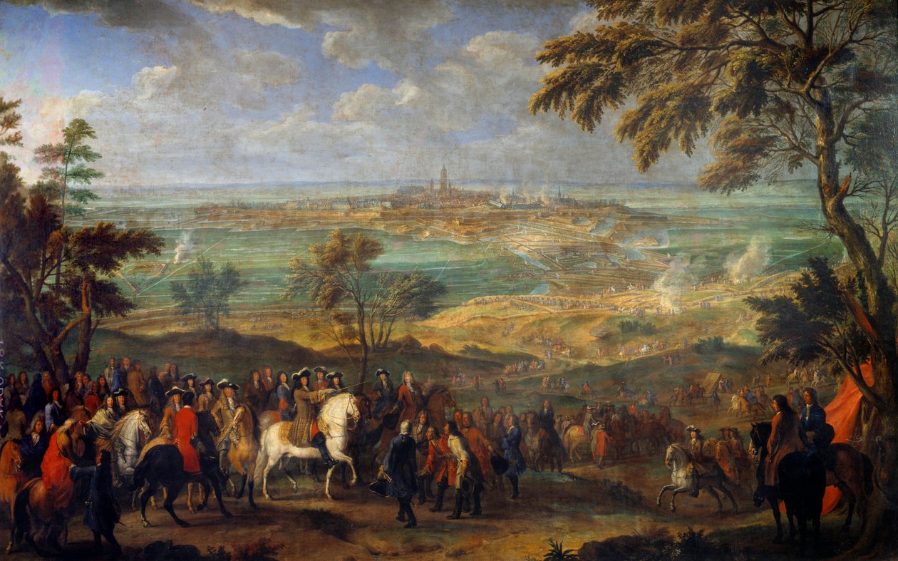 حرب عصبة أوغسبورغ (1689-1697): "" الاستيلاء على مدينة مونس بواسطة لويس الرابع عشر (1638-1715) في 9/4/1691 "لوحة رسمها جان بابتيست مارتن الأكبر (1659-1735) صن. 2،6x3،2 م بواسطة جان بابتيست مارتن