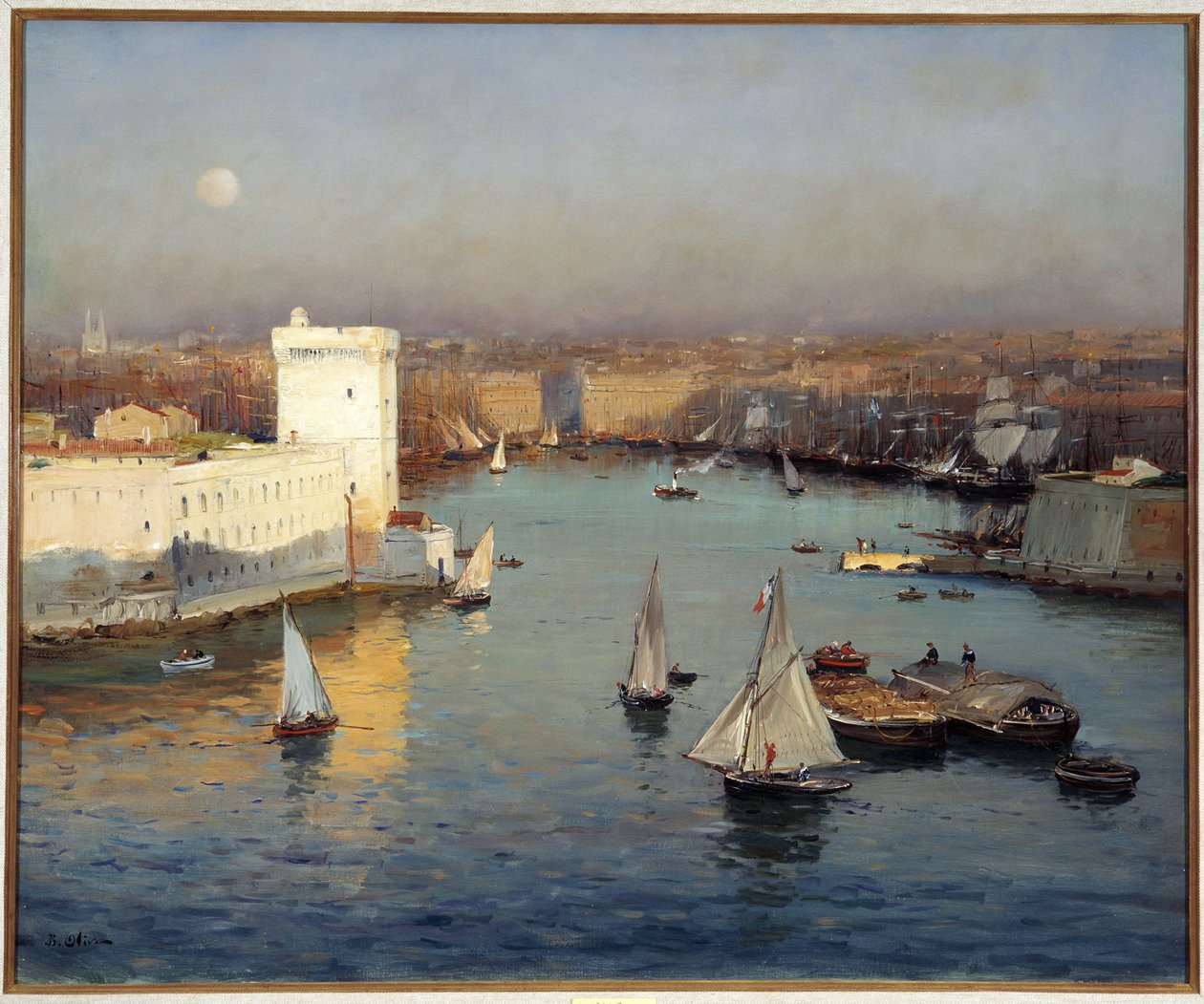 منظر لميناء مرسيليا القديم من لوحة Pharo التي رسمها جان بابتيست أوليف (1848-1936) قاتمة. 50x73 سم إشارة إلزامية: مؤسسة المجموعة بخصوص دي بروفانس ، مرسيليا بواسطة جان بابتيست أوليف
