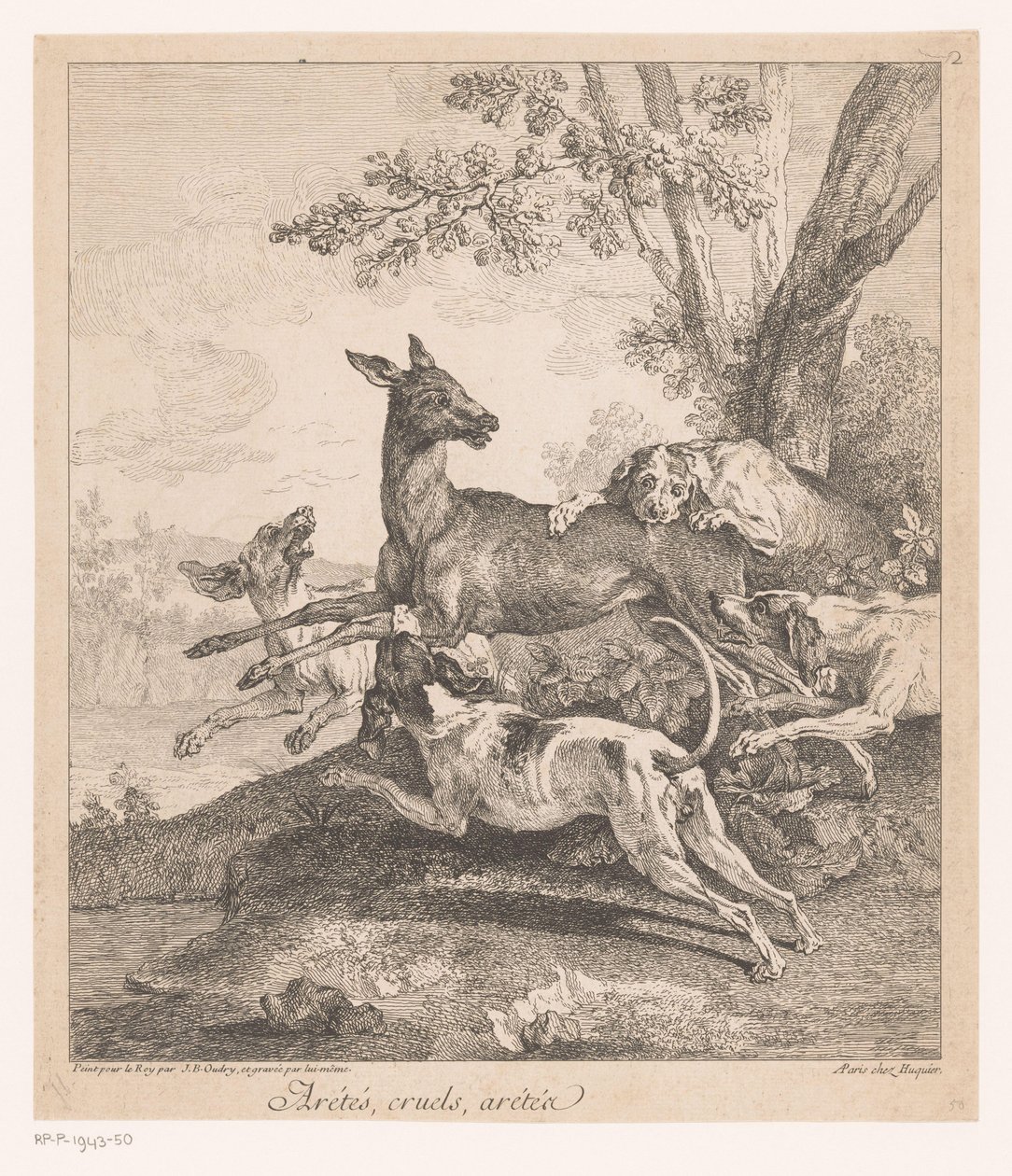 نصب لكمين الغزلان من قبل كلاب الصيد Arrêtés، cruels، arétéz (...) (العنوان على الكائن) مشاهد الصيد (عنوان المسلسل) بواسطة جان بابتيست أودري