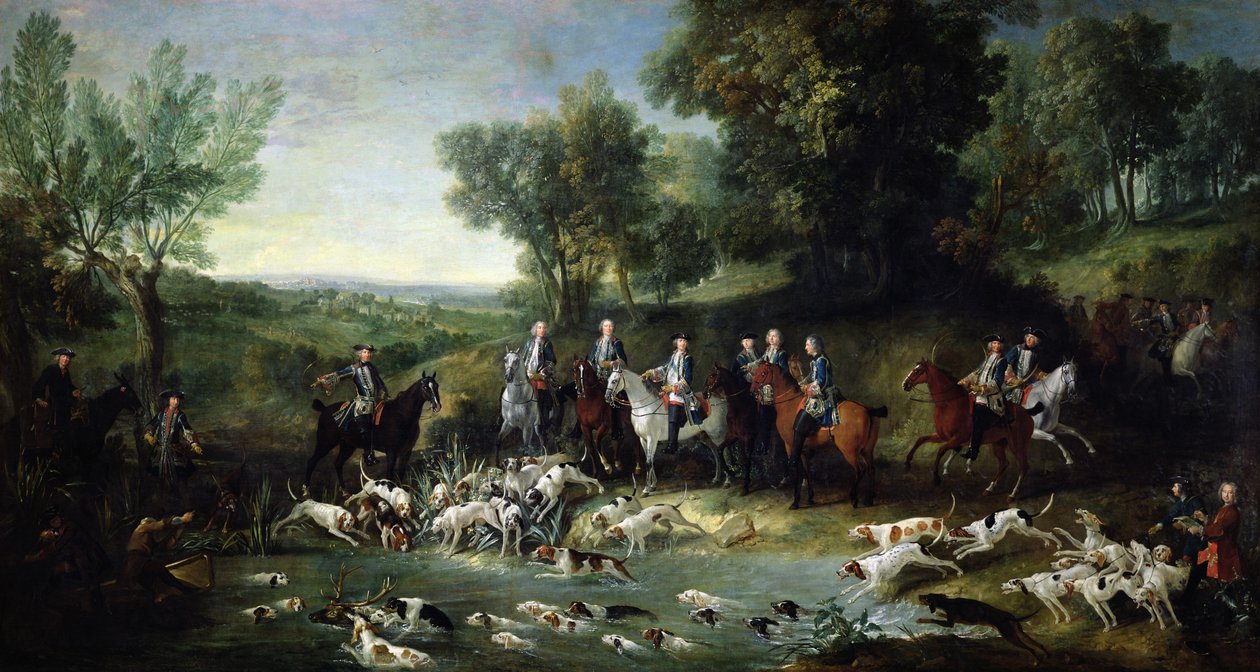 لويس الخامس عشر (1710-1774) صيد الأيل في الغابة في سان جيرمان ، 1730 بواسطة جان بابتيست أودري