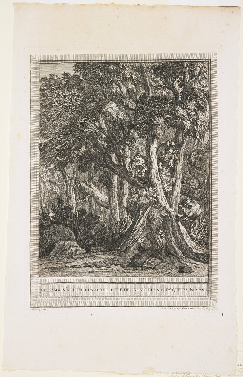 تنين رؤوس كثيرة ، Fable XII ، c. 1753-1755 بواسطة جان بابتيست أودري