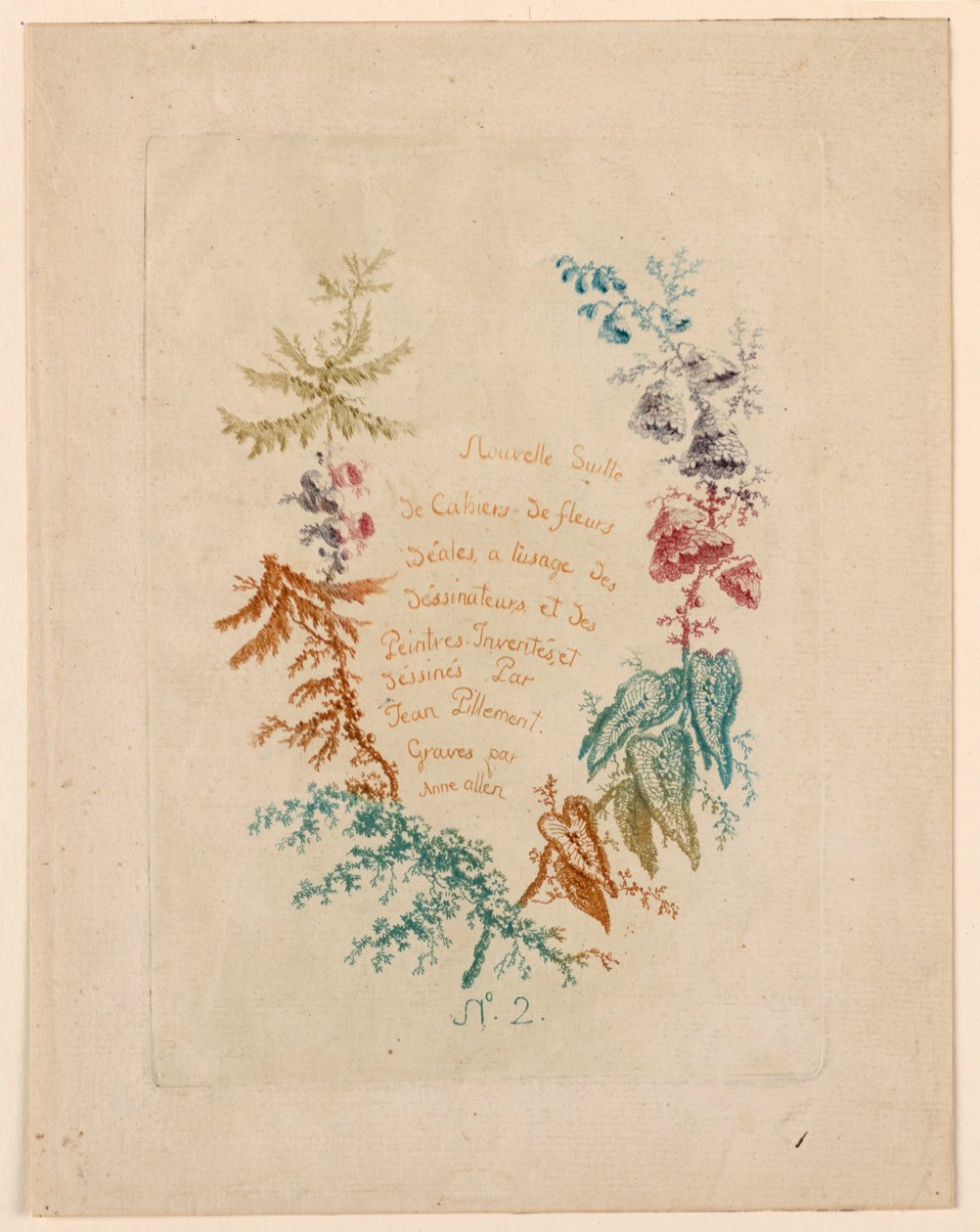 صفحة العنوان لـ "Nouvelle Suitte de Cahiers de fleurs idéales" No. 2 بواسطة جان بابتيست بيلمينت