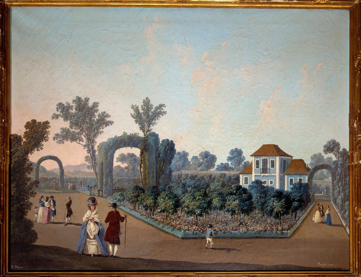 منظر لحدائق بنفيكا في لشبونة في عام 1785 لوحة مائية لجين بيلمنت (1728-1808) 1785 باريس ، فنون زخرفية بواسطة جان بابتيست بيلمينت