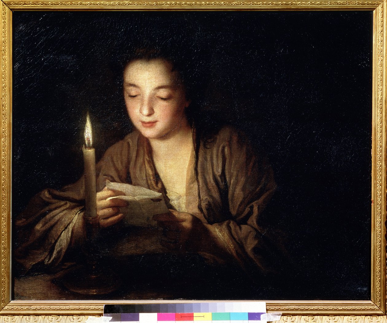 فتاة مع شمعة. رسم جان بابتيست سانتيري (1658-1717). زيت على قماش ، 64 × 79 سم ، حوالي 1700. الفن الفرنسي في القرن الثامن عشر. متحف بوشكين للفنون الجميلة ، موسكو. بواسطة جان بابتيست سانتيري