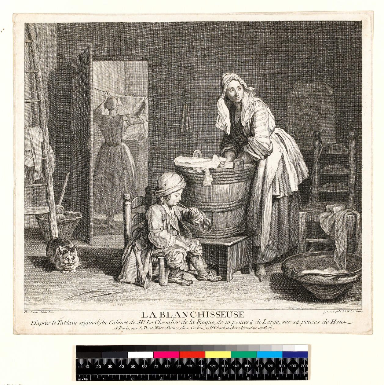 La Blanchisseuse ، نقش تشارلز نيكولاس كوشين الأول (1688-1754) 1739 (الحفر والنقش) بواسطة جان بابتيست سمعان (بعد) شاردان