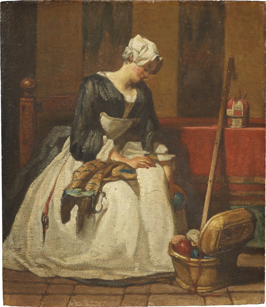 لا بروديوز - المطرزة ، بقلم تشاردين ، جان بابتيست سيميون (1699-1779). زيت على خشب. الأبعاد: 19 × 16.5 سم. المتحف الوطني ستوكهولم بواسطة جان بابتيست سيميون شاردان