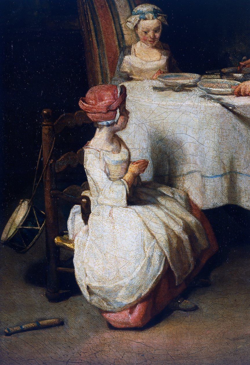 Le Benedicite, c.1740, detail (oil on canvas) بواسطة جان بابتيست سيميون شاردان