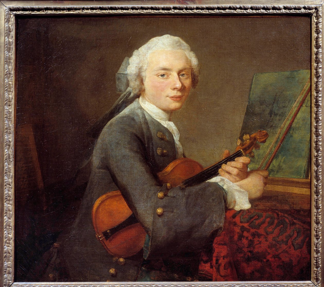 الشاب مع الكمان أو صورة تشارلز ثيودوس جودفروي (1718-1796) لوحة رسمها جان بابتيست سيميون شاردان (1699-1779) صن. 0.67 × 0.74 م - شاب يحمل كمانًا أو صورة تشارلز ثيودوس جودفروي (1718-1796). اللوحة بواسطة جان بابتيست س بواسطة جان بابتيست سيميون شاردان