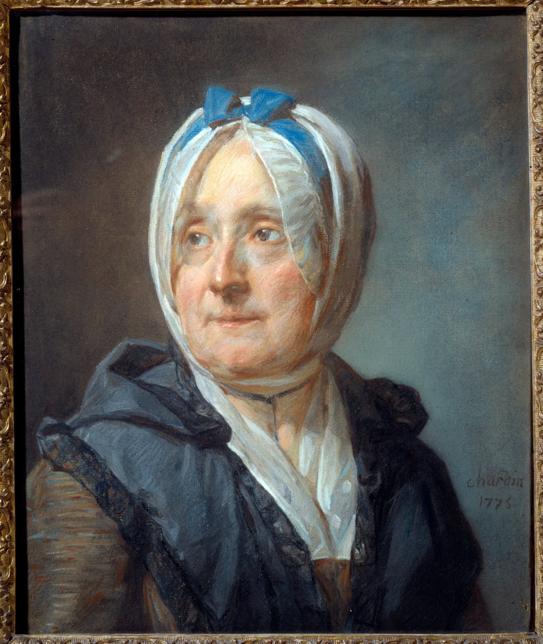 صورة مدام شاردين ني فرانسواز مارغريت بوجيت (1707-1791) لوحة باستيل لجان بابتيست سيميون شاردان (1699-1779) 1775 صن. 0.46x0.38 م - صورة مدام شاردين ولدت فرانسواز مارجريت بوجيت (1707-1791). لوحة باستيل لجين بابت بواسطة جان بابتيست سيميون شاردان
