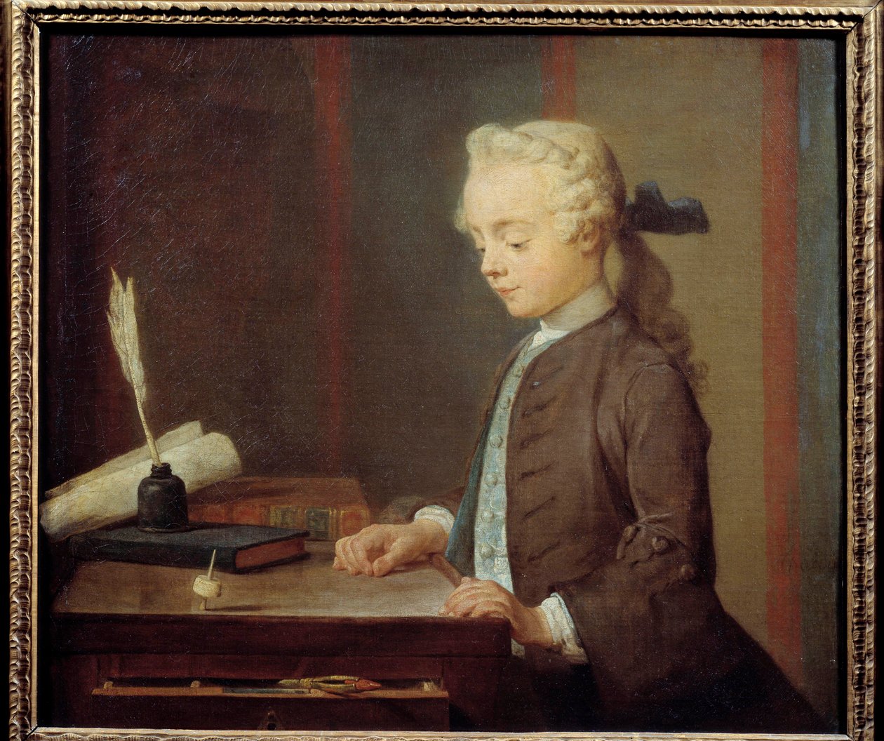 The Toton Child. Auguste Gabriel Godefroy (1728-1813) A child playing toton, kind of has four faces that is rotated like a top. Painting by Jean Baptiste Simeon Chardin (1699-1779) 1738. Dim. 0,67x0,76 m. بواسطة جان بابتيست سيميون شاردان