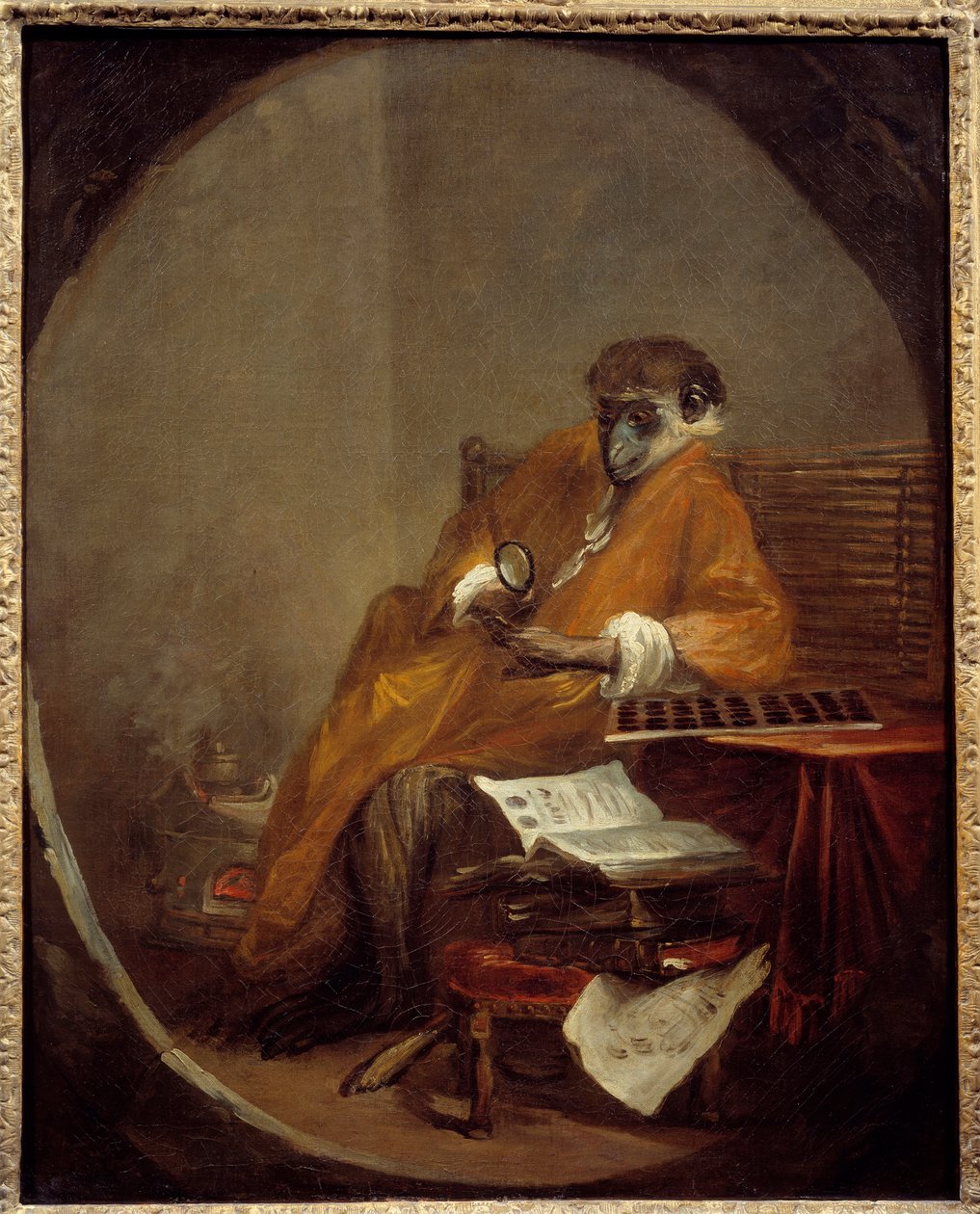 القرد العتيق. تمثيل قرد في وضعية الرجل. لوحة جان بابتيست سيميون شاردان (1699-1779) بواسطة جان بابتيست سيميون شاردان
