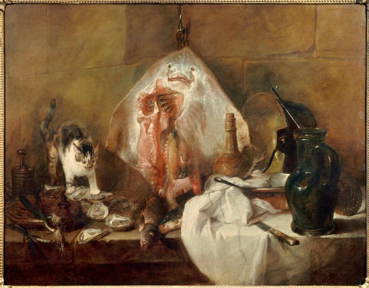 الزلاجة الساكنة للأسماك والمحار والإبريق. رسم جان بابتيست سيميون شاردان (1699-1779) 1727 صن. 1،14 x 1،46 م باريس. متحف اللوفر بواسطة جان بابتيست سيميون شاردان