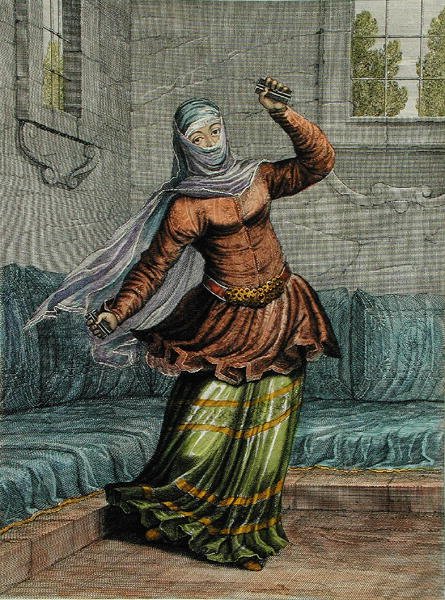 Tchinguis ، أو الراقصة التركية ، اللوحة 54 من "مجموعة مائة مطبوعة تمثل شعوبًا مختلفة من بلاد الشام مرسومة على لوحات مرسومة من الطبيعة ..." بواسطة جان بابتيست فانمور