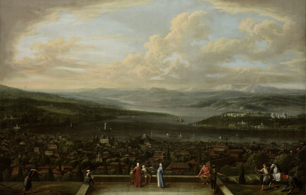 منظر لإسطنبول من السفارة الهولندية في بيرا ، 1720-37 بواسطة جان بابتيست فانمور