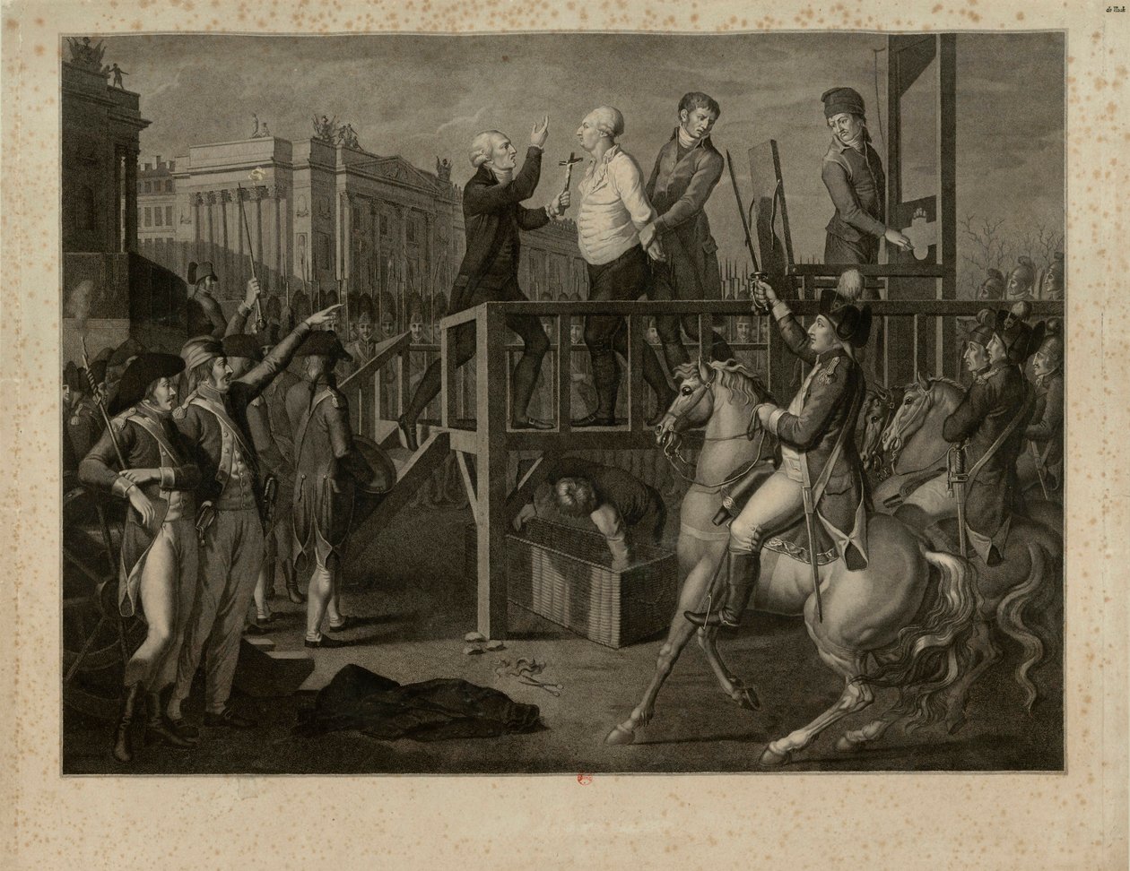 إعدام لويس السادس عشر في ساحة الثورة في 21 يناير 1793 ، حوالي 1794. بواسطة جان بابتيست فيريت