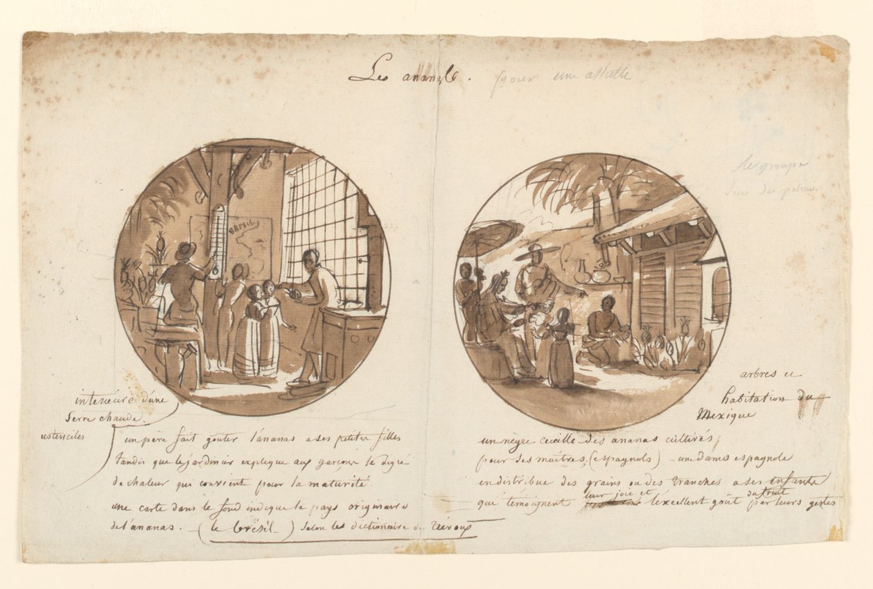 تصاميم لأطباق البورسلين المطلية ، Les Ananas (الأناناس) من Service des Objets de Dessert (خدمة الحلوى) بواسطة جان تشارلز Develly