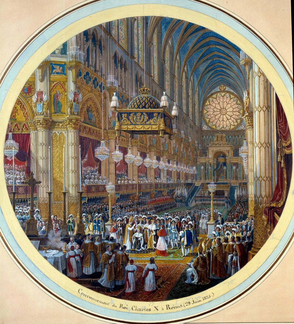 The coronation of Charles X (1757-1836) in the Cathedrale of Reims 28/05/1825 Painting a watercolor for a gueridon project by Jean Charles Develly (1783-1862) 1825 Diam. 0,37m. Sevres. Porcelain Manufacture بواسطة جان تشارلز Develly